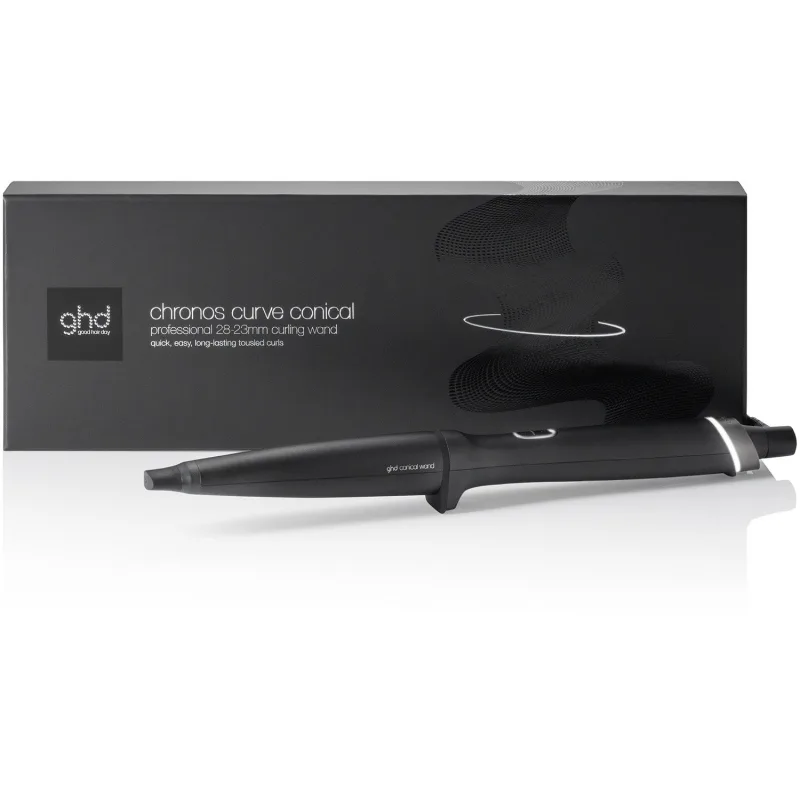 ghd Chronos Curve Conical Wand konisk locktång i svart framför sin förpackning